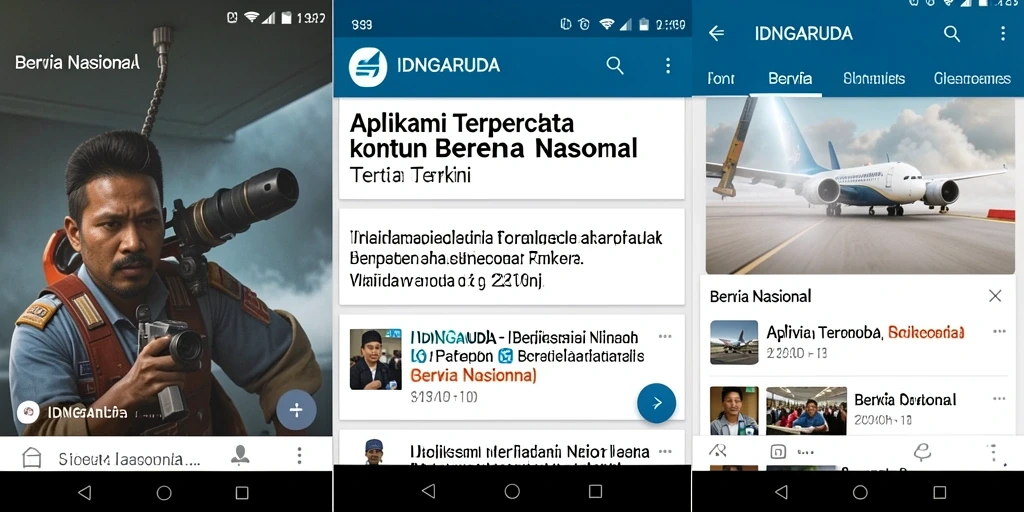 Tampilan antarmuka aplikasi IDNGARUDA dengan fitur berita nasional.