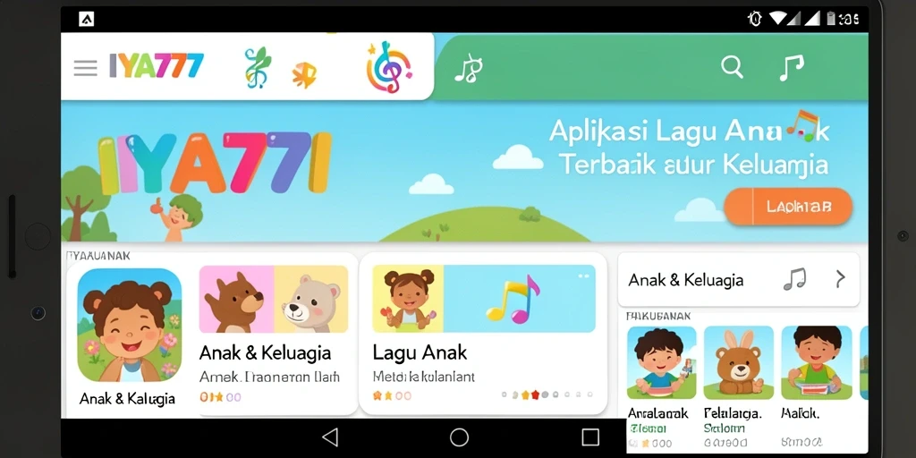 Tampilan antarmuka IYA777 yang ramah anak dengan fitur lagu anak.