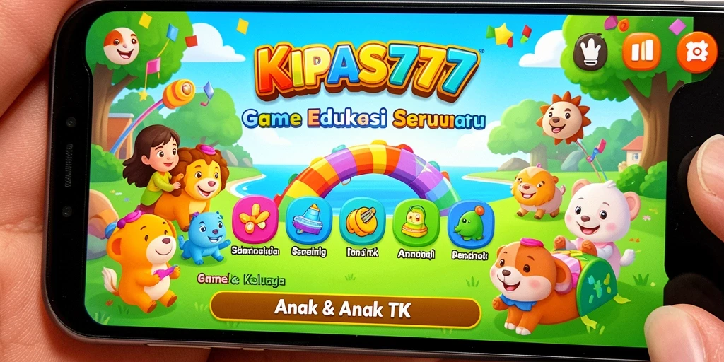 Antarmuka aplikasi KIPAS777 yang cerah dan ramah anak.