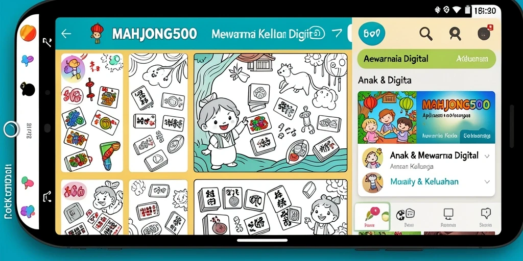 Antarmuka aplikasi Mewarnai Digital MAHJONG500 yang menyenangkan dan interaktif.