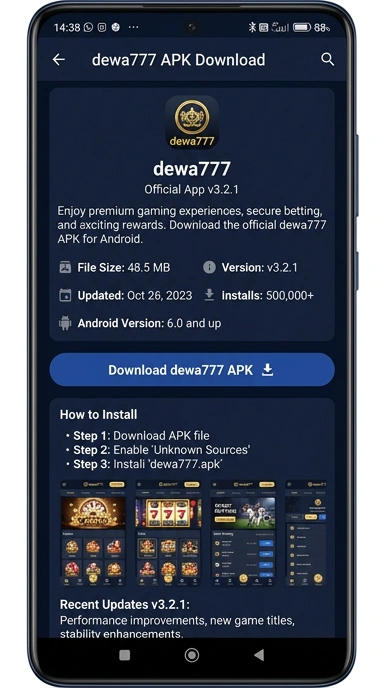 Tampilan halaman APK dewa777
