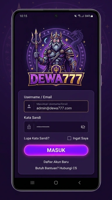 Tampilan halaman login dewa777