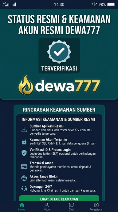 Tampilan kanal resmi dewa777