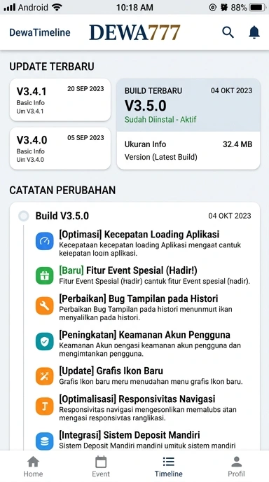 Tampilan riwayat versi dewa777